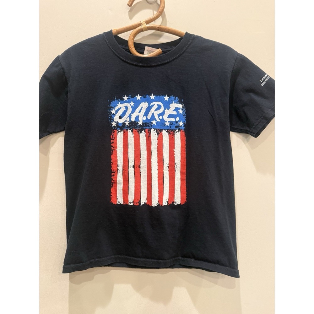 VTG  90's DARE T-Shirt Size Youth M‎ Paint Splattered American Flag D.A.R.E USA